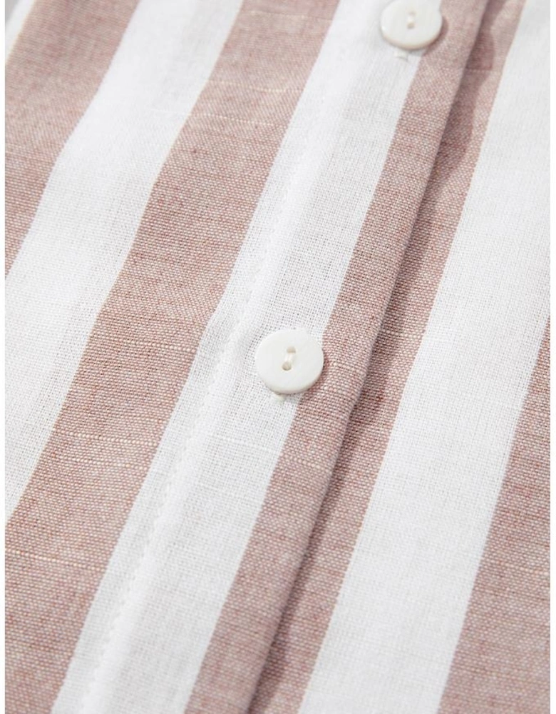 Khaki Stripe Casual Button Down Sleeveless Shirt