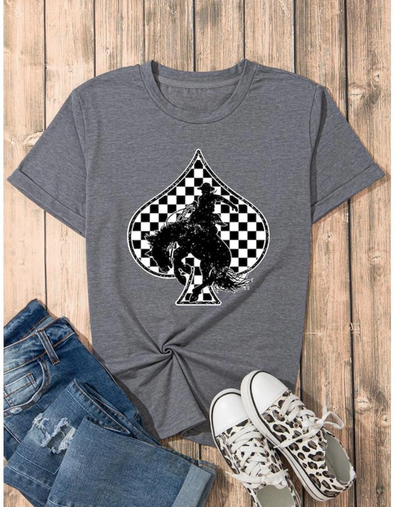 Gray Redeo Check Spades Western Graphic T Shirt