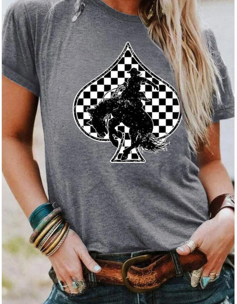 Gray Redeo Check Spades Western Graphic T Shirt