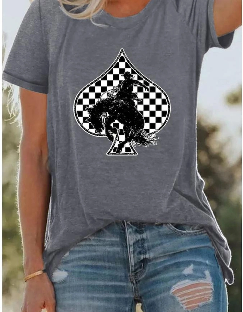 Gray Redeo Check Spades Western Graphic T Shirt