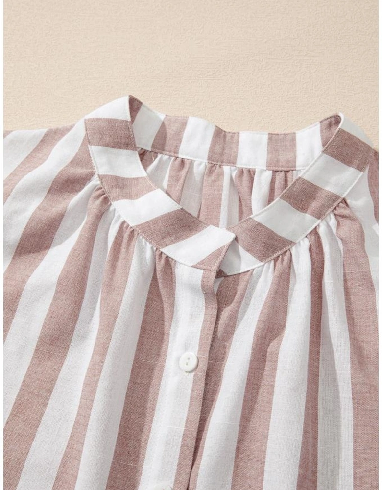 Khaki Stripe Casual Button Down Sleeveless Shirt