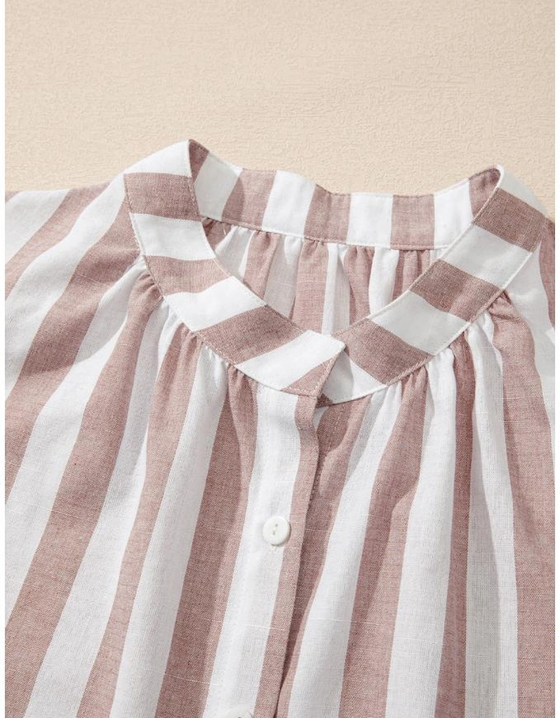 Khaki Stripe Casual Button Down Sleeveless Shirt