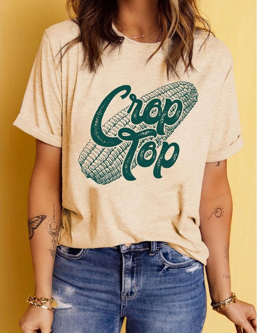 Khaki Corn Crop Top Graphic Tee, 11 of 10