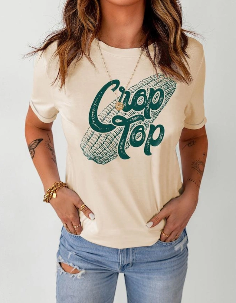 Khaki Corn Crop Top Graphic Tee