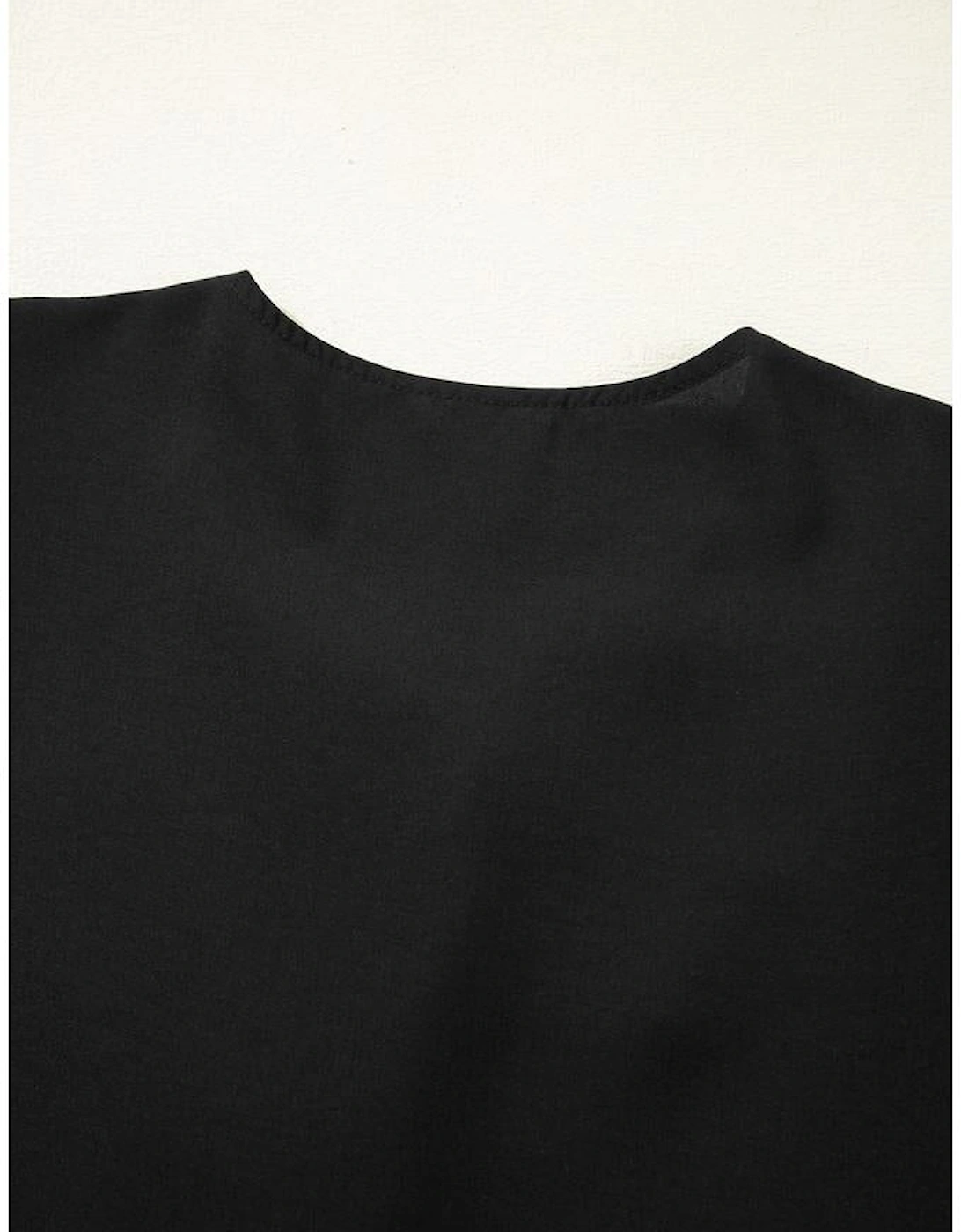 Black Puff Sleeve Bowknot Front Peplum Blouse