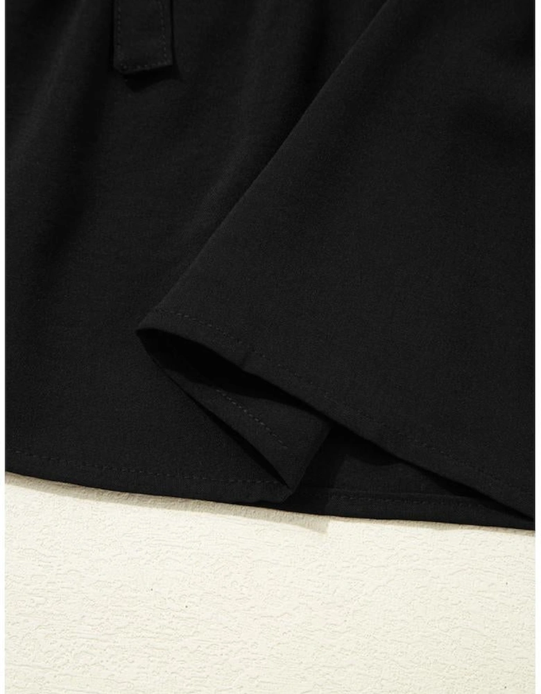 Black Puff Sleeve Bowknot Front Peplum Blouse