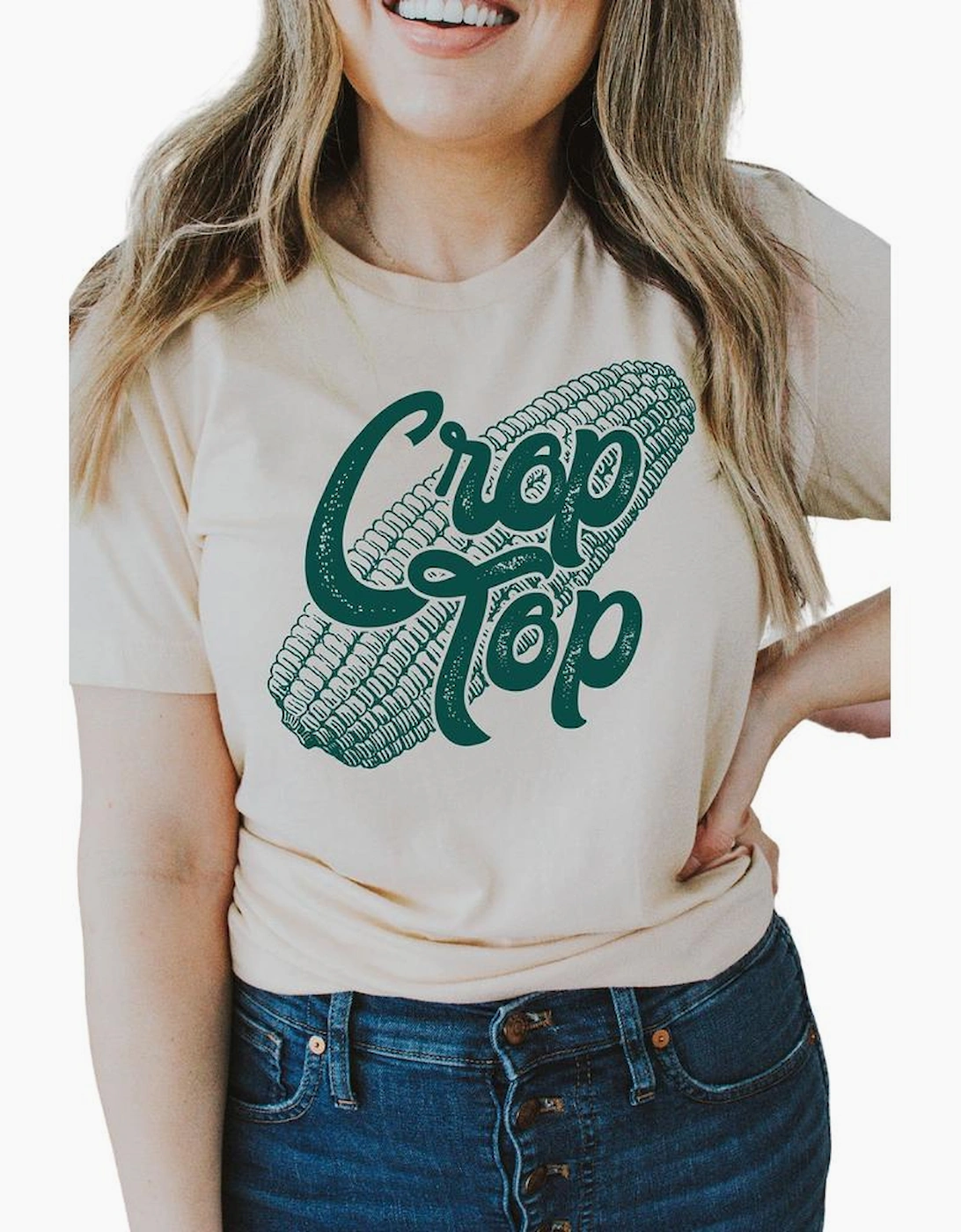 Khaki Corn Crop Top Graphic Tee