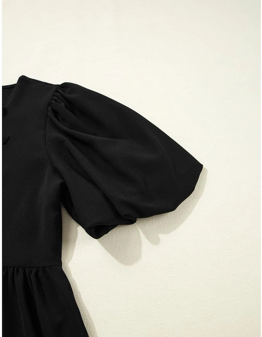 Black Puff Sleeve Bowknot Front Peplum Blouse