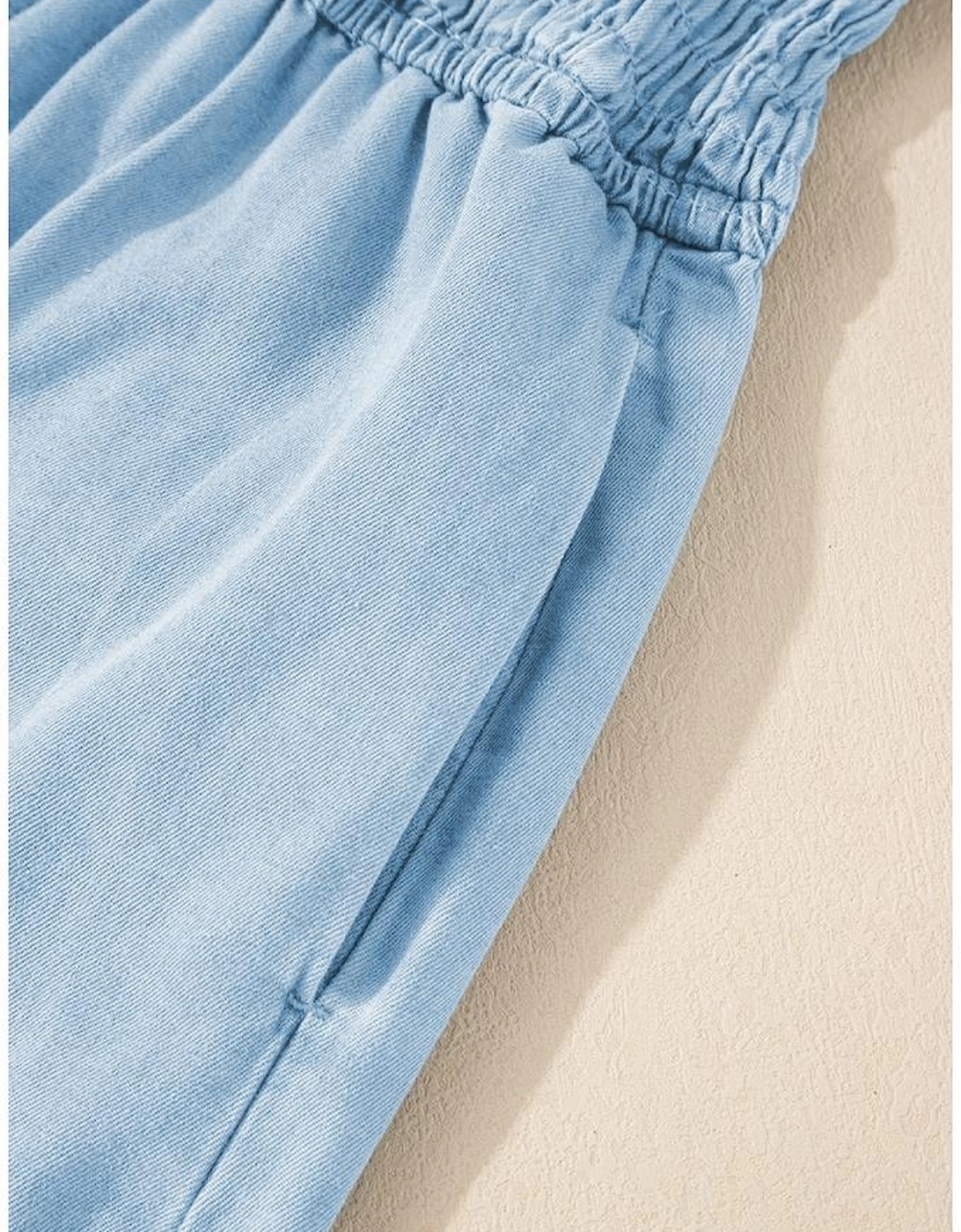 Beau Blue Spaghetti Strap Smocked Denim Romper