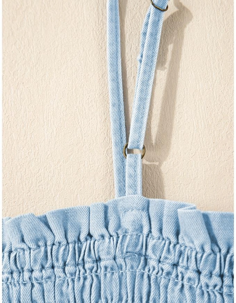 Beau Blue Spaghetti Strap Smocked Denim Romper