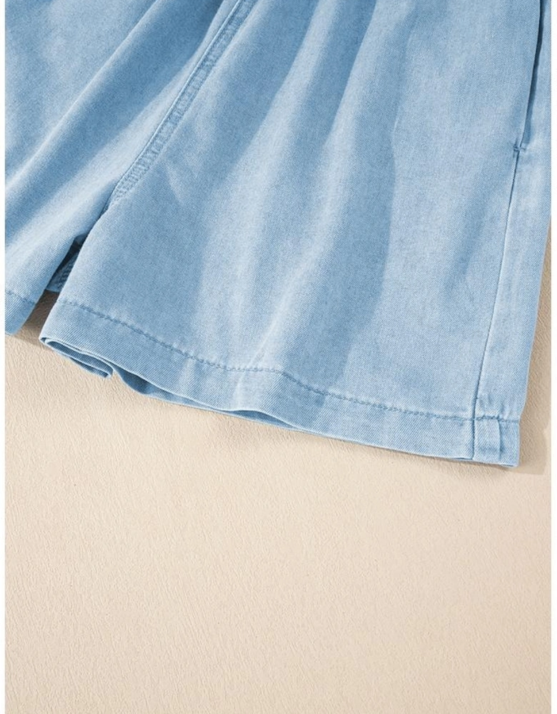 Beau Blue Spaghetti Strap Smocked Denim Romper