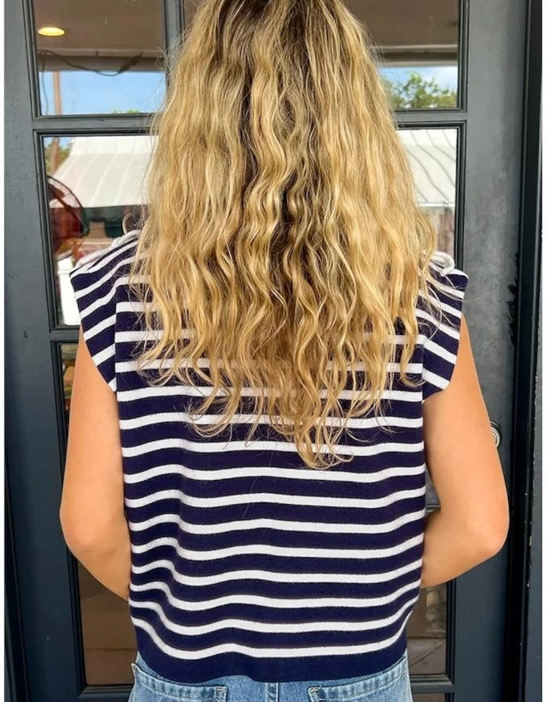 Blue Stripe Knitted Bow Decor Sweater Vest