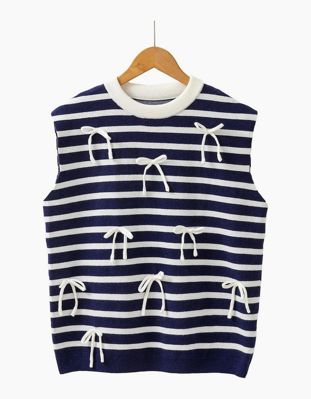 Blue Stripe Knitted Bow Decor Sweater Vest