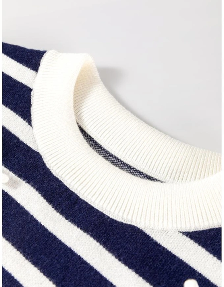 Blue Stripe Knitted Bow Decor Sweater Vest