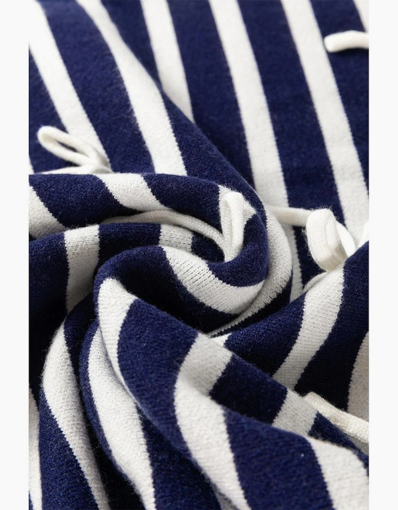 Blue Stripe Knitted Bow Decor Sweater Vest