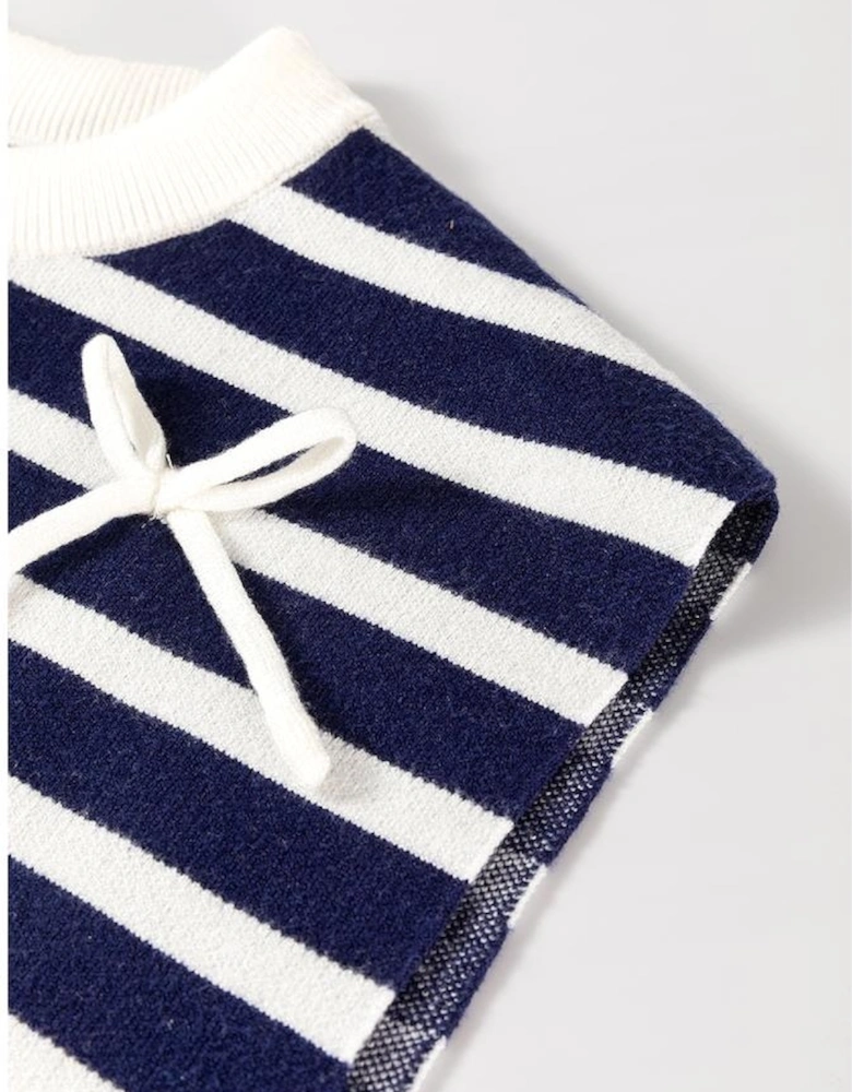 Blue Stripe Knitted Bow Decor Sweater Vest