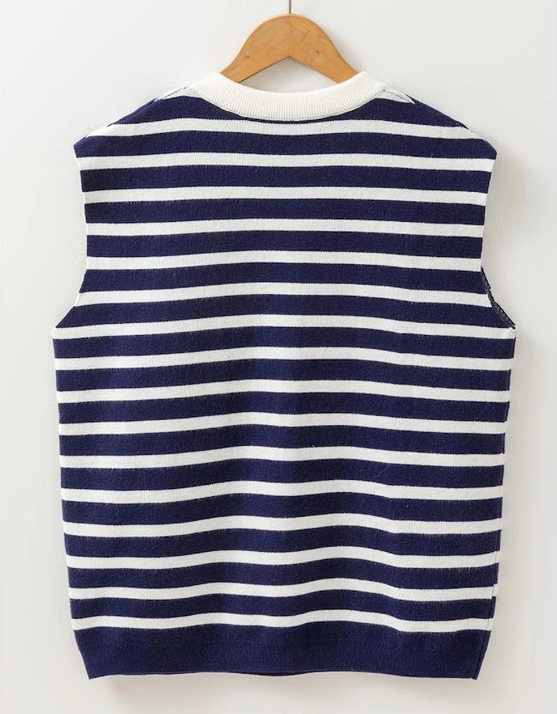 Blue Stripe Knitted Bow Decor Sweater Vest