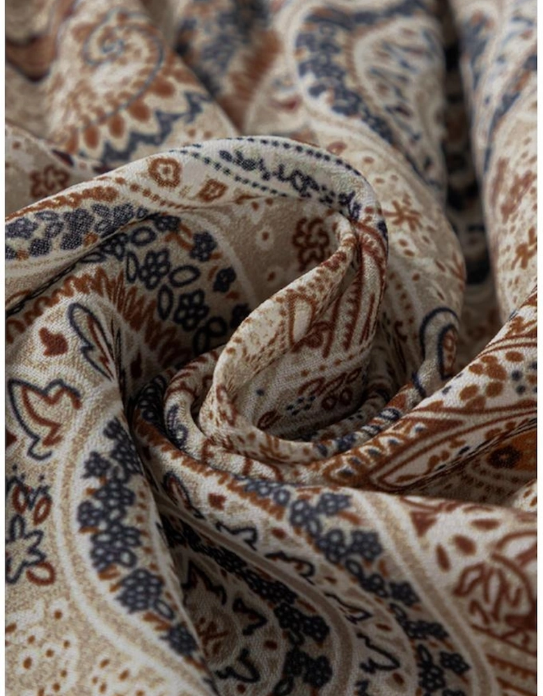 Khaki Paisley Printed Spaghetti Strap V Neck Smocked Babydoll Tank Top