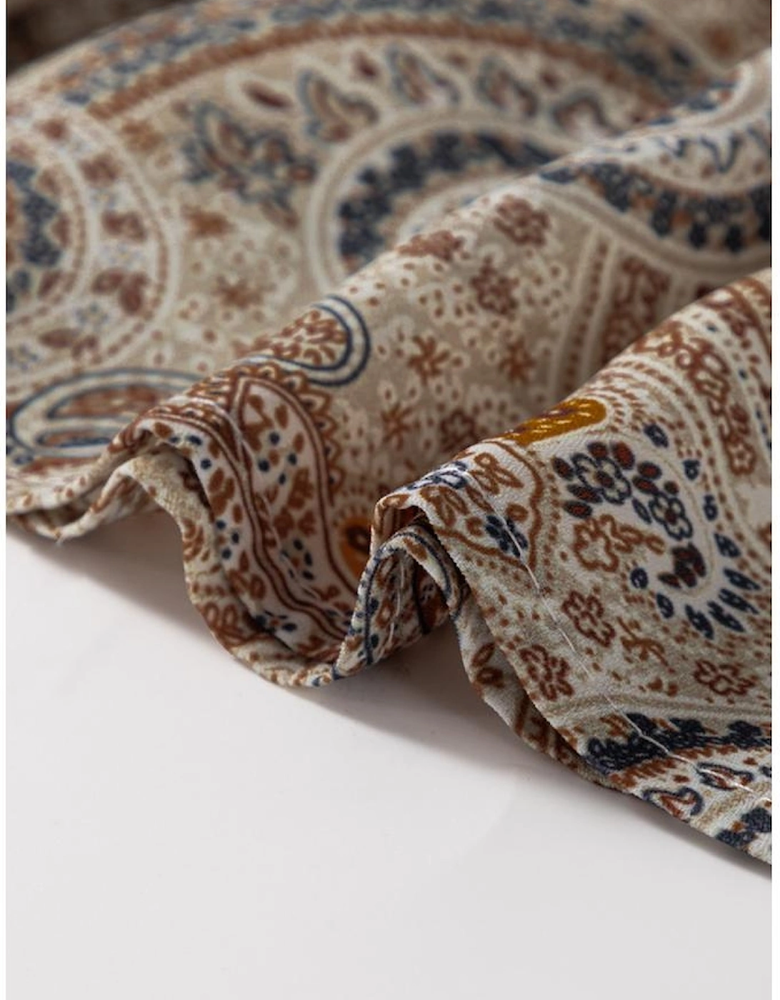 Khaki Paisley Printed Spaghetti Strap V Neck Smocked Babydoll Tank Top