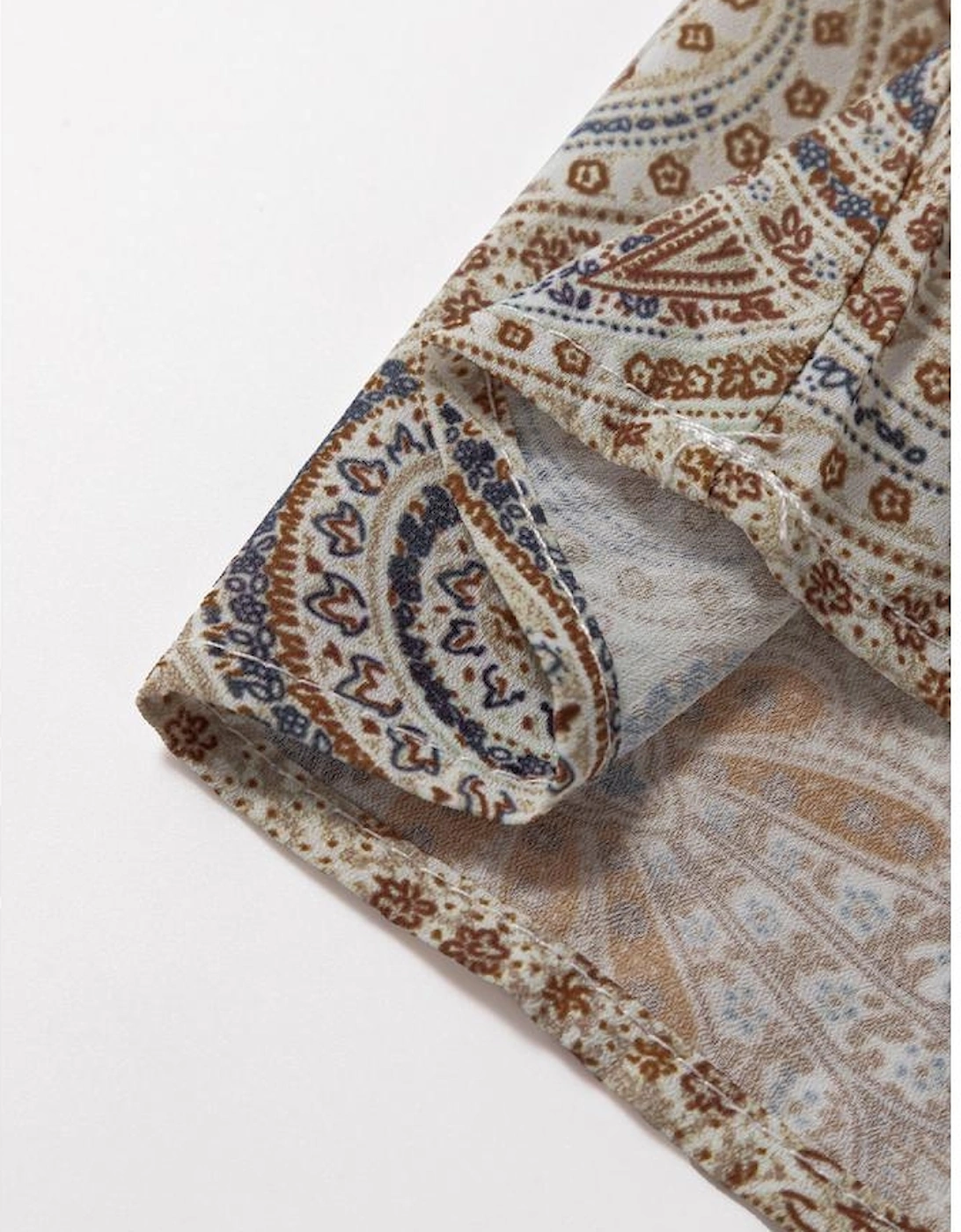 Khaki Paisley Printed Spaghetti Strap V Neck Smocked Babydoll Tank Top