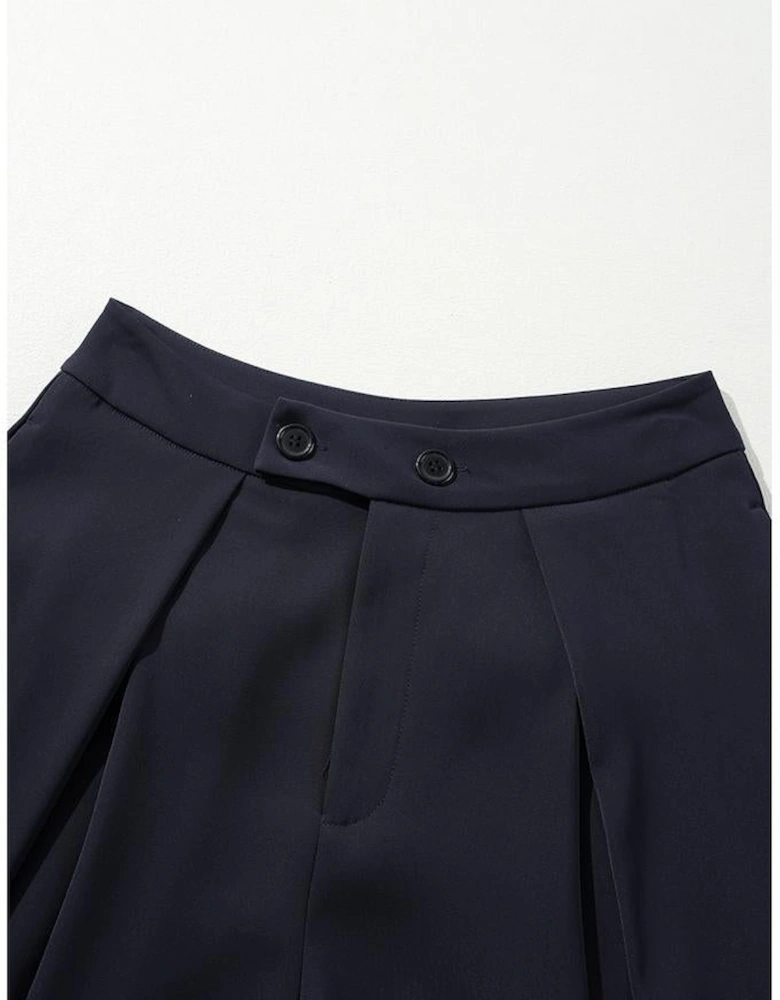 Dirty blue Dual Buttoned High Waist Pleated Wide Leg Pants