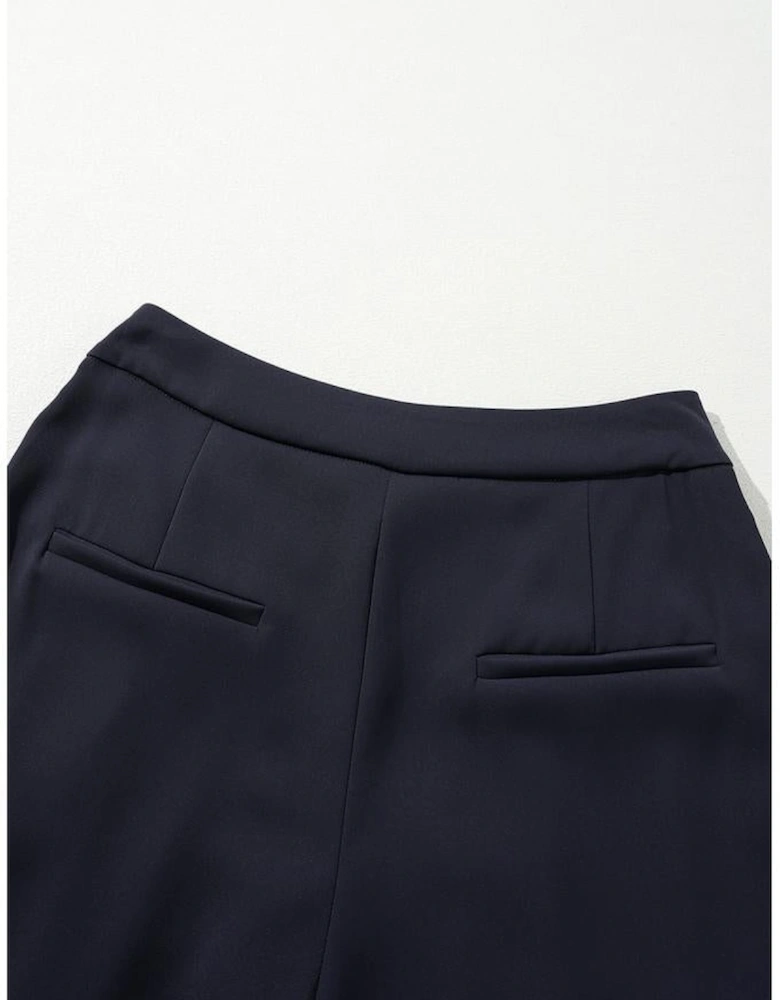 Dirty blue Dual Buttoned High Waist Pleated Wide Leg Pants