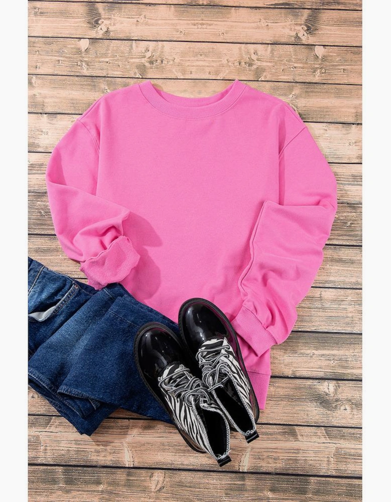 Bonbon Plain Drop Shoulder Crewneck Pullover Sweatshirt