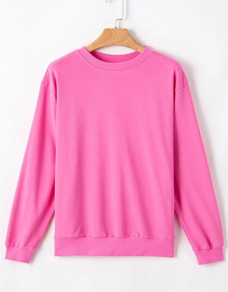 Bonbon Plain Drop Shoulder Crewneck Pullover Sweatshirt