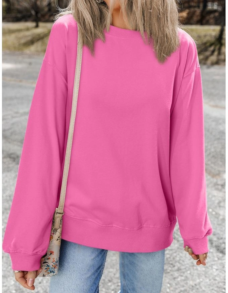Bonbon Plain Drop Shoulder Crewneck Pullover Sweatshirt