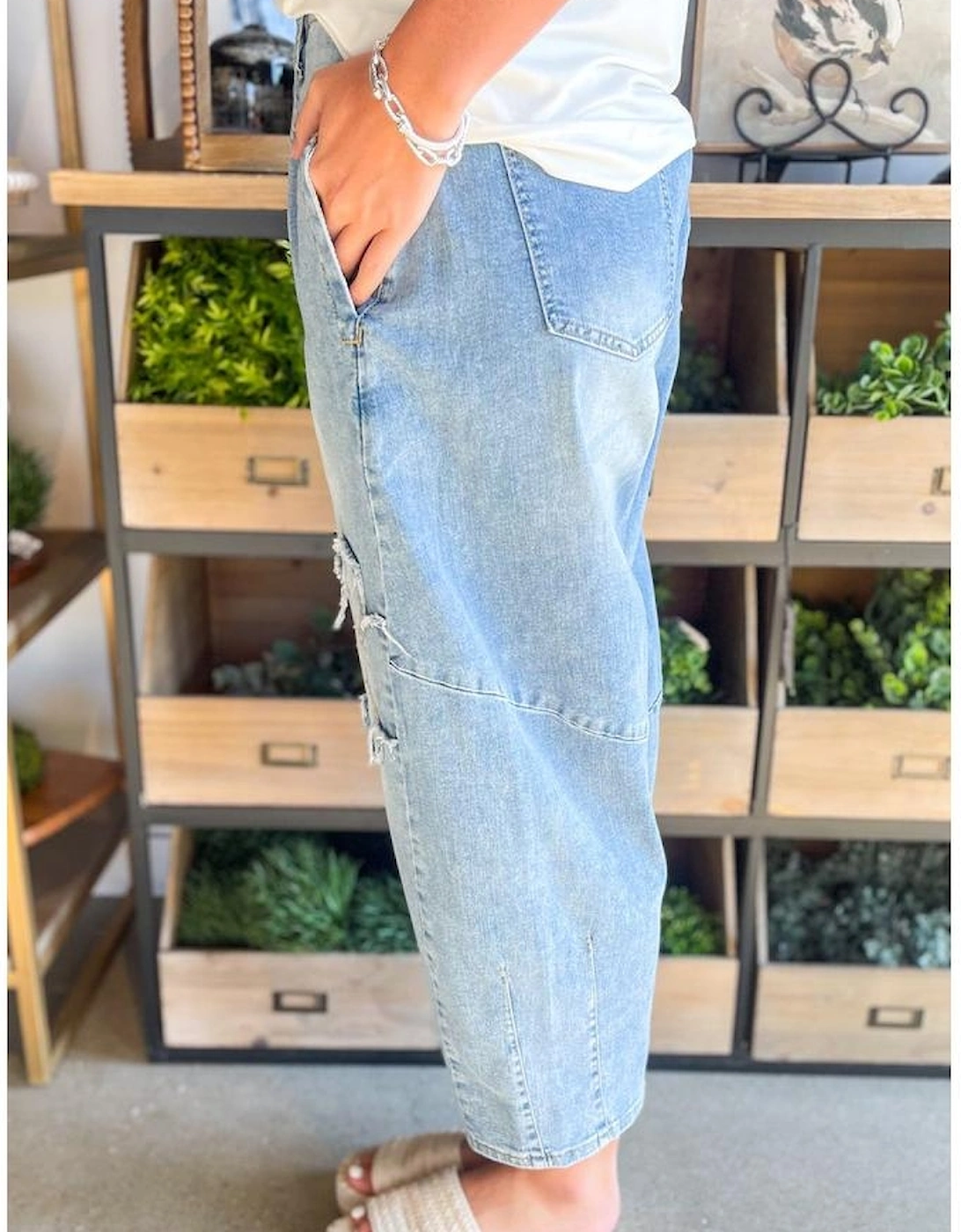 Beau Blue Flower Patched Light Wash Cropped High Waist Jeans, 4 of 3