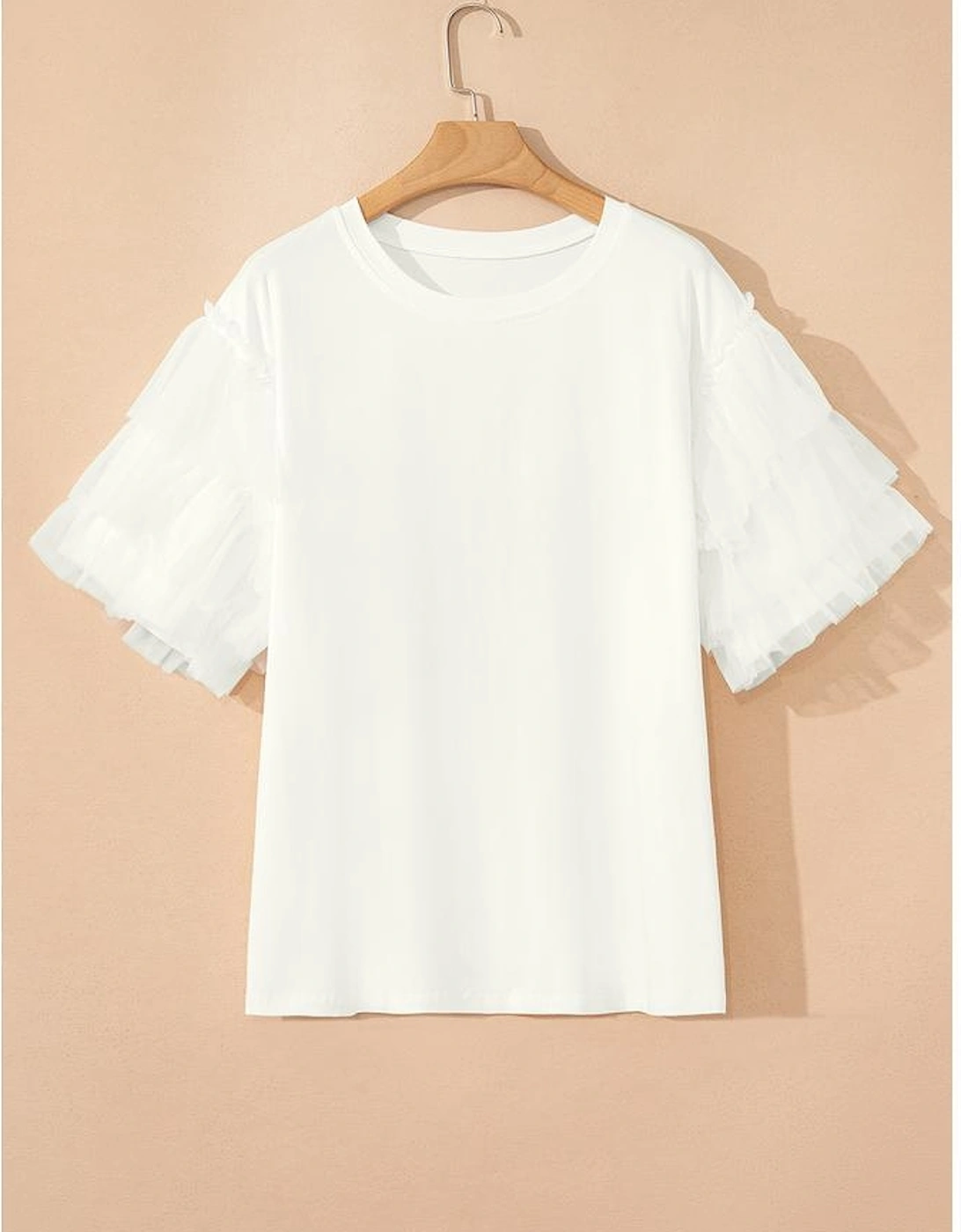 White Tulle Ruffle Sleeve Blouse