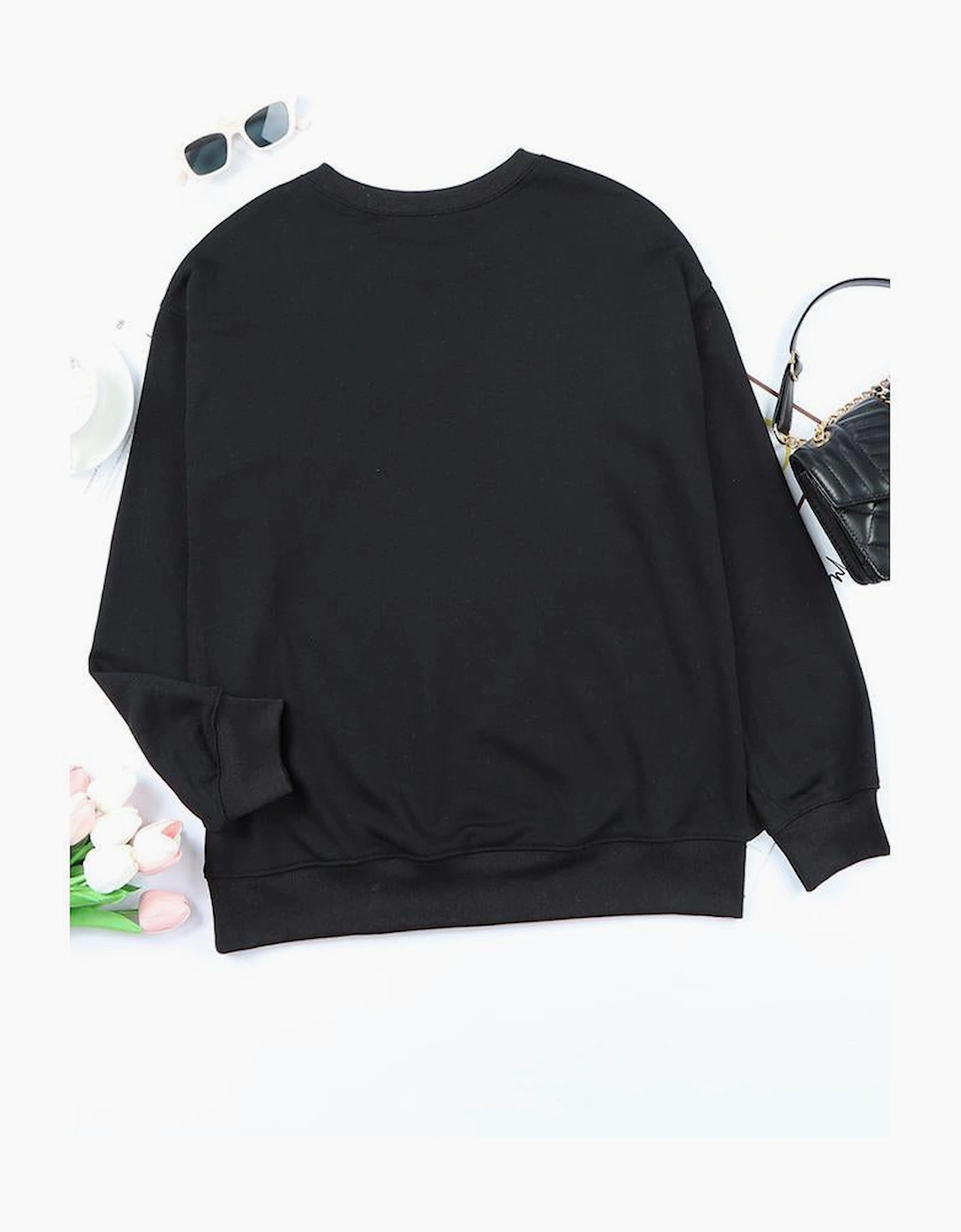 Black Halloween Spooky Ghost Print Crewneck Pullover Sweatshirt