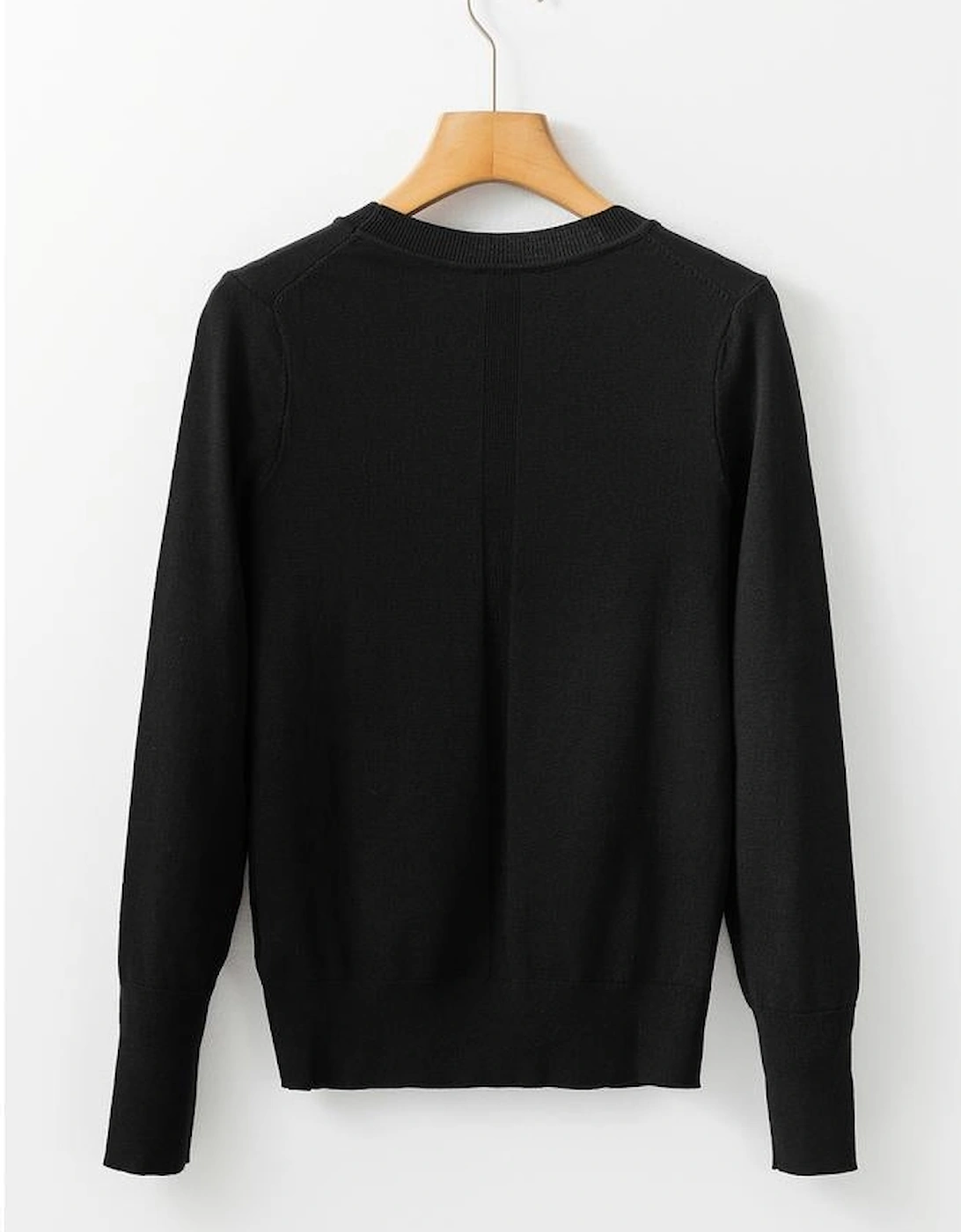 Black Solid Color Slim Fit Lightweight Crew Neck Sweater