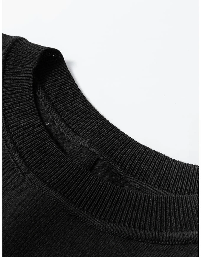 Black Solid Color Slim Fit Lightweight Crew Neck Sweater