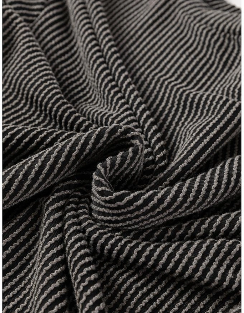 Carbon Grey Corded Knit Long Sleeve Top and High Waist Shorts Set