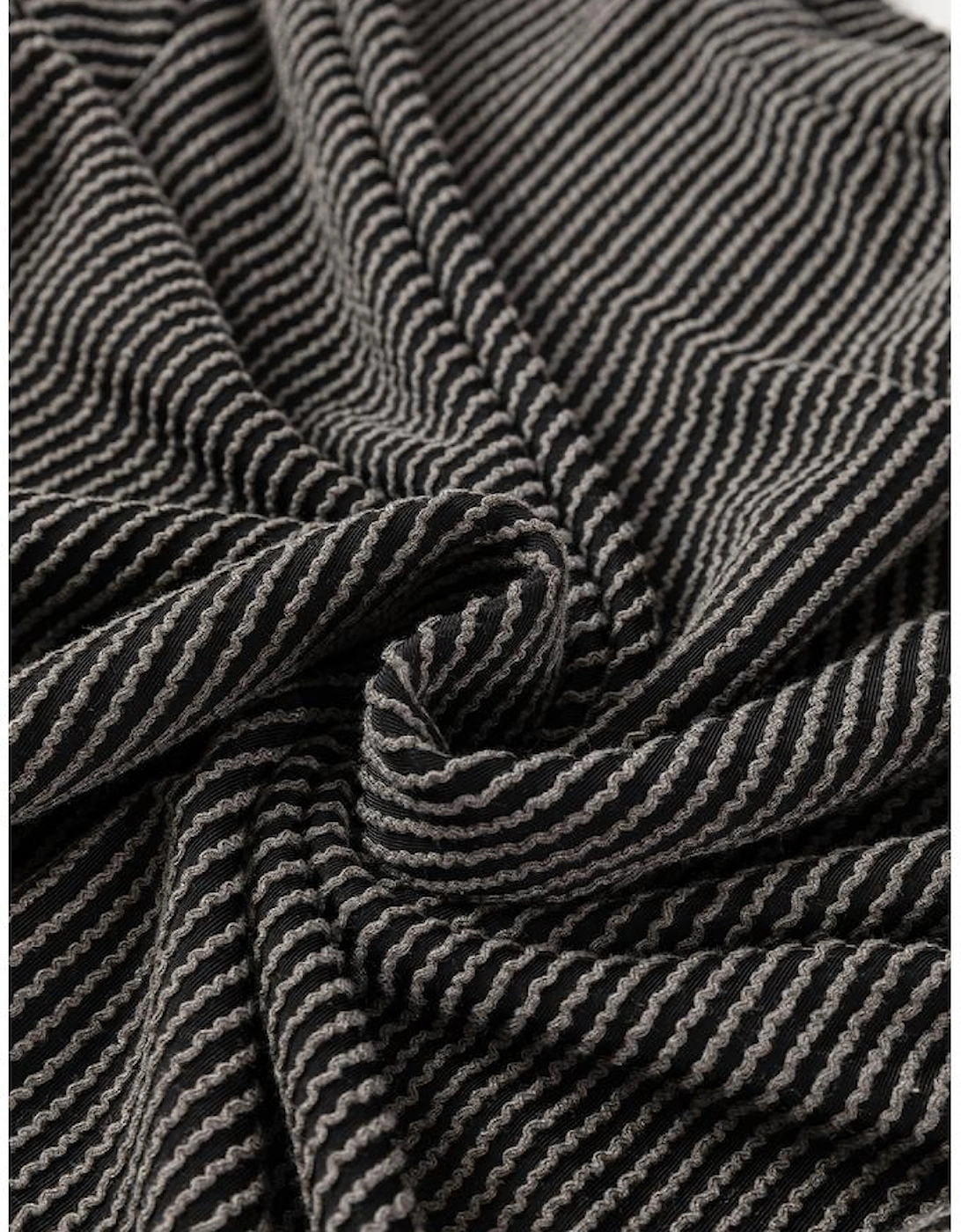 Carbon Grey Corded Knit Long Sleeve Top and High Waist Shorts Set