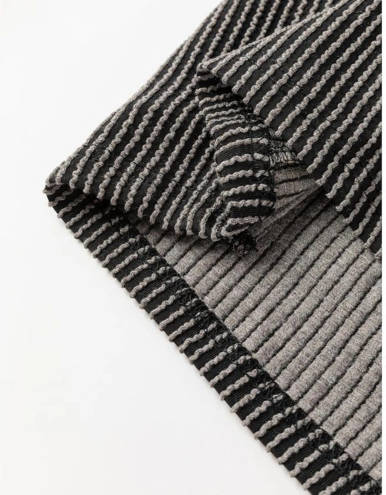 Carbon Grey Corded Knit Long Sleeve Top and High Waist Shorts Set