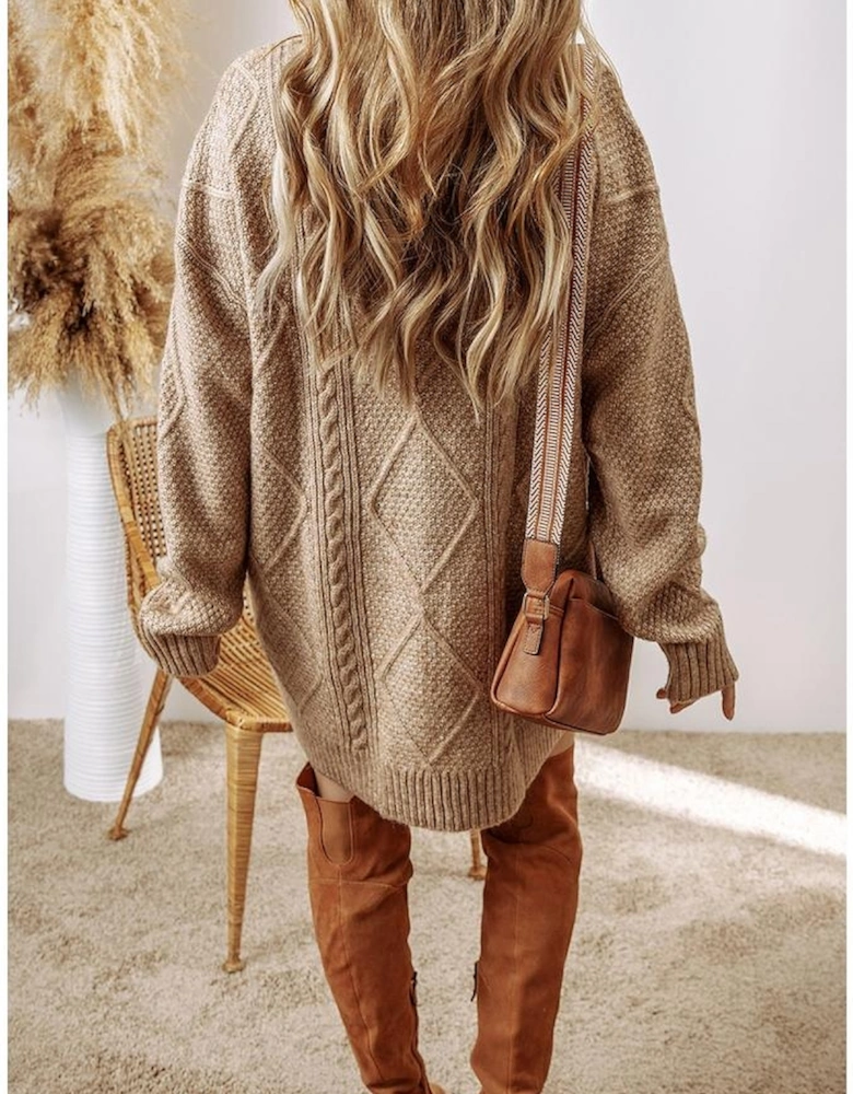 Parchment Cable Knit Drop Shoulder Loose Fit Sweater Dress