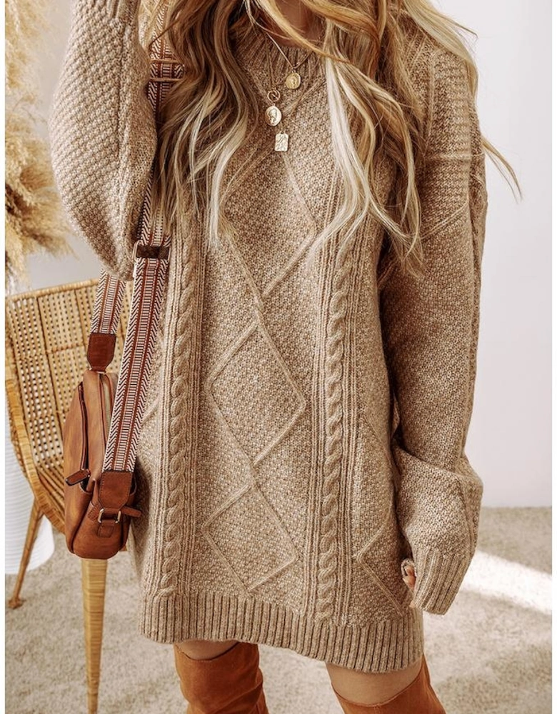 Parchment Cable Knit Drop Shoulder Loose Fit Sweater Dress