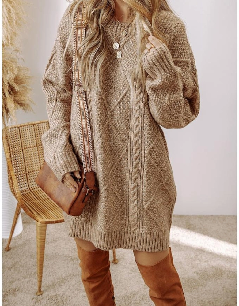 Parchment Cable Knit Drop Shoulder Loose Fit Sweater Dress