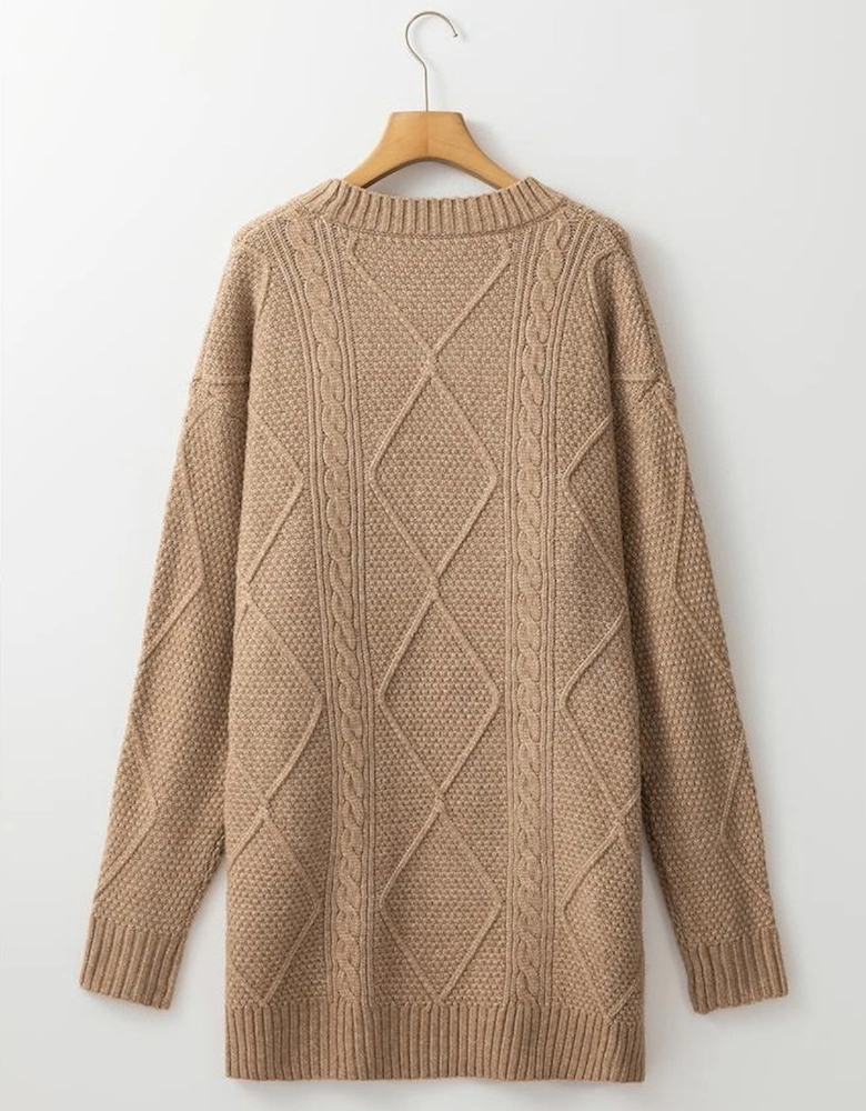 Parchment Cable Knit Drop Shoulder Loose Fit Sweater Dress