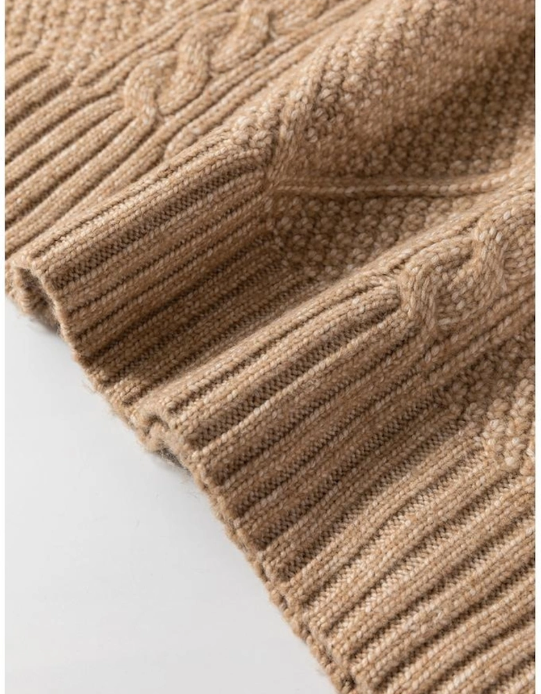 Parchment Cable Knit Drop Shoulder Loose Fit Sweater Dress