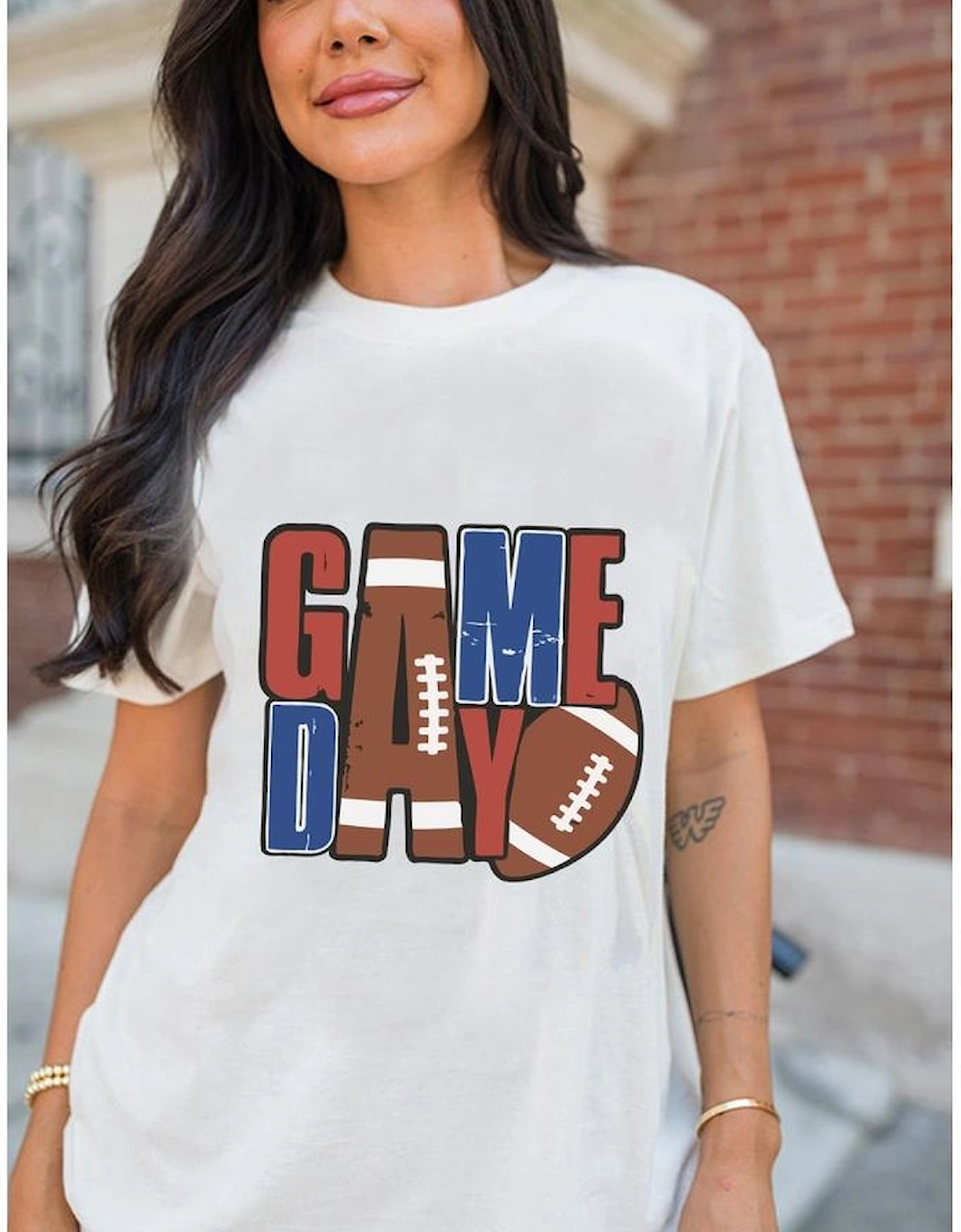 White GAME DAY Football Letter Graphic T Shirt