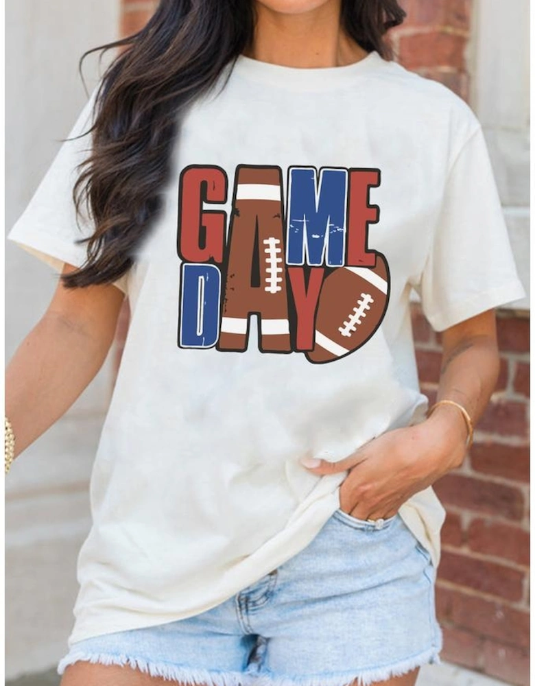 White GAME DAY Football Letter Graphic T Shirt