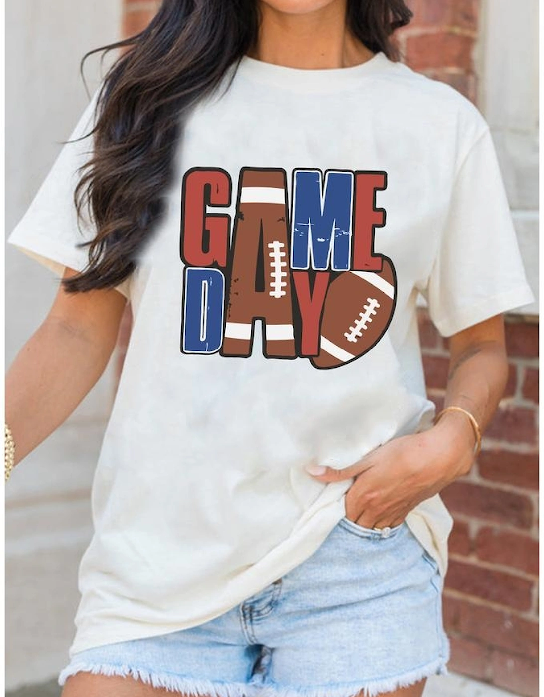 White GAME DAY Football Letter Graphic T Shirt