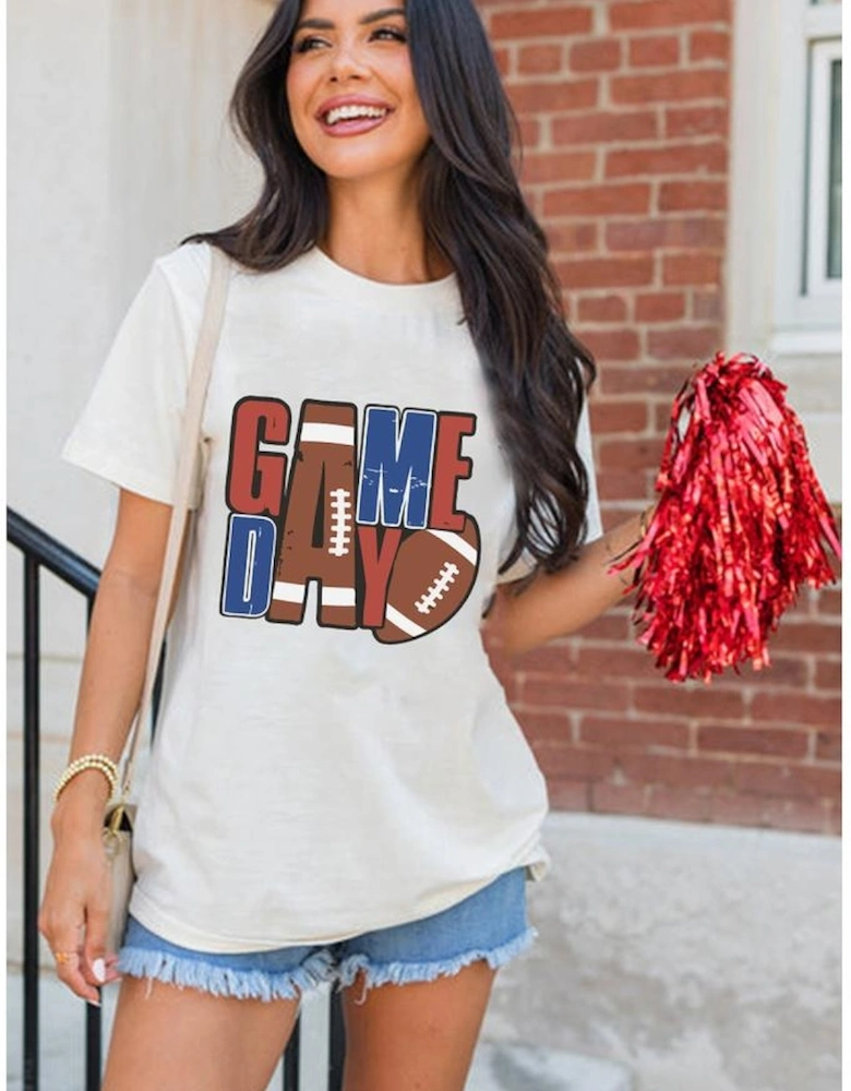 White GAME DAY Football Letter Graphic T Shirt