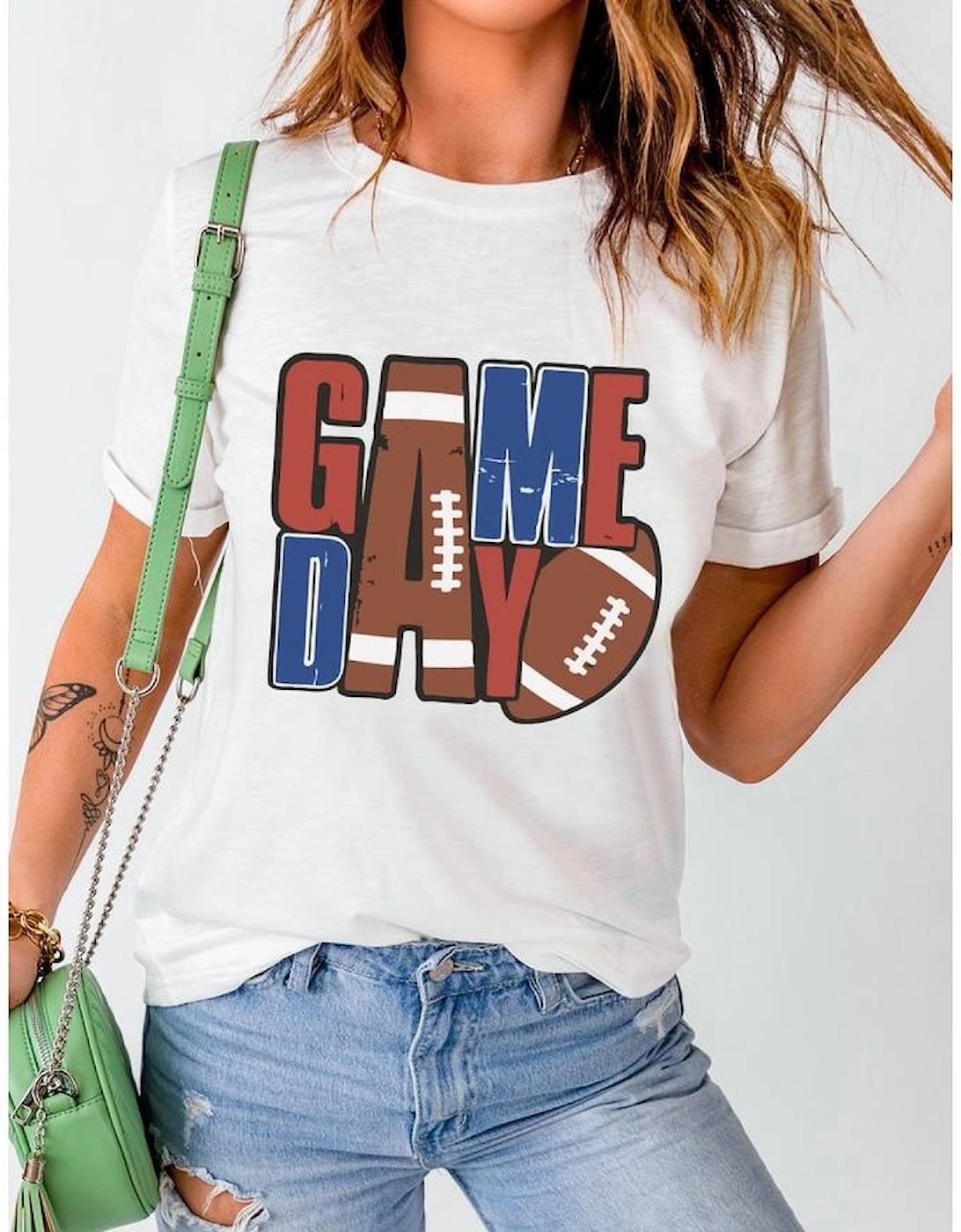 White GAME DAY Football Letter Graphic T Shirt