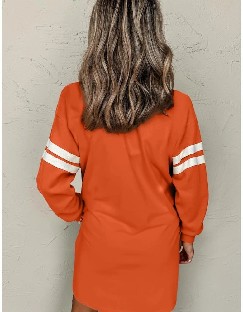 Orange Varsity Contrast Banded Sleeve Shift Sweatshirt Dress
