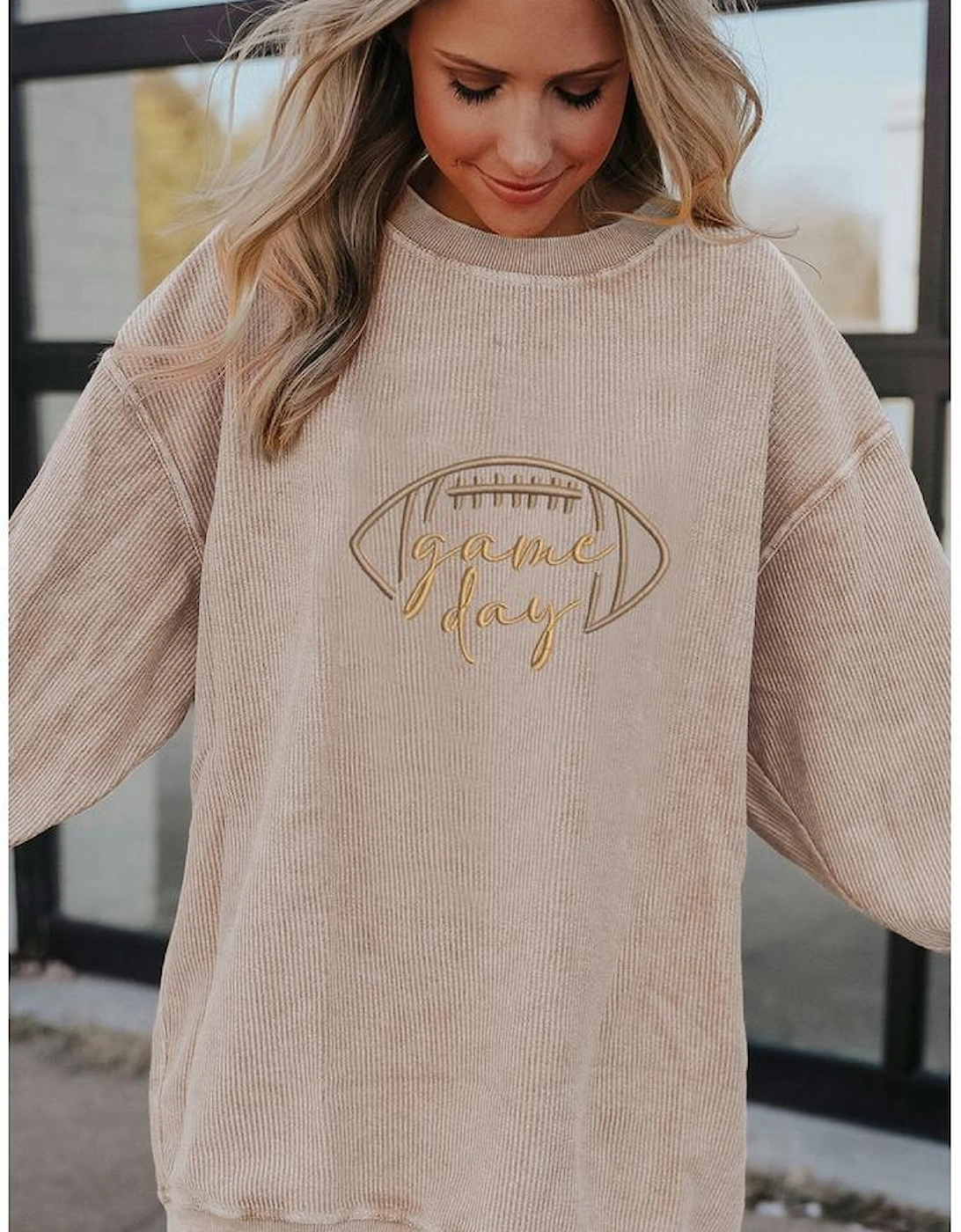 Apricot Rugby Game Day Embroidered Corduroy Sweatshirt, 8 of 7