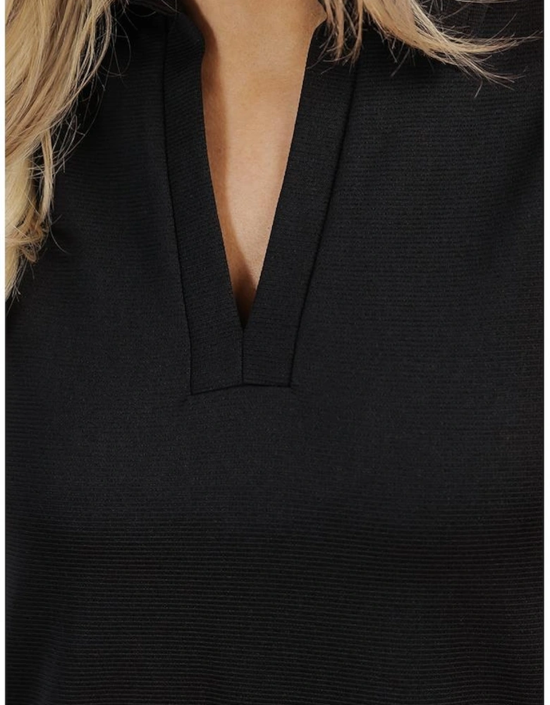 Black Solid Color Collared Slit Neck Sleeveless Mini Dress